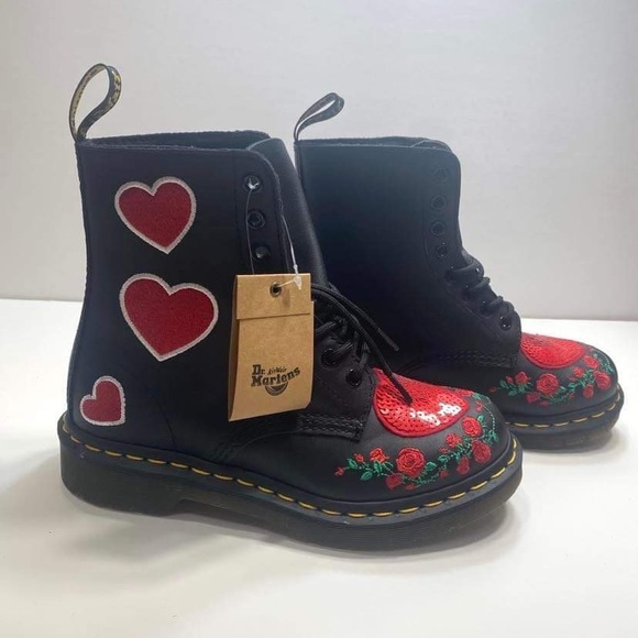 Dr. Martens 1460 Pascal Sequin Hearts Boots - Picture 5 of 12